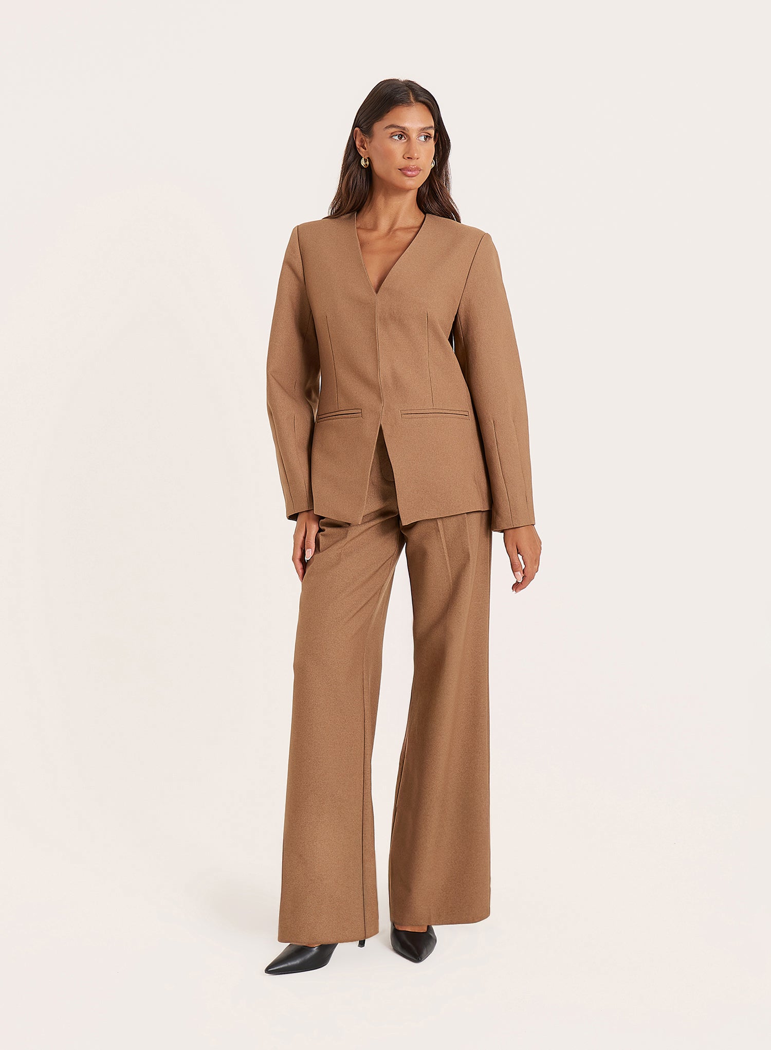 Taupe Tailored Straight Leg Trousers
